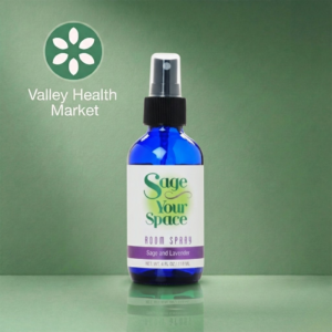 Sage Your Space Sage and Lavender Front Label Valley Health Market Green Background